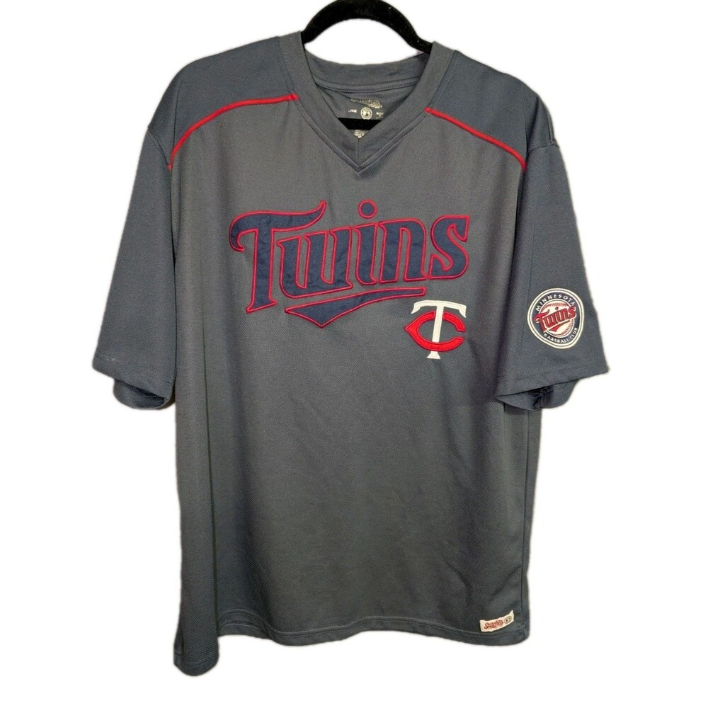 Stitches MLB Minnesota Twins Baseball Jersey Shirt Men’s Sz L Gray Embroidery